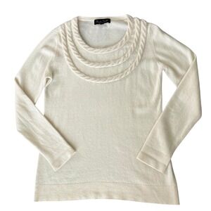 Claudia Nichole Cream 100% Cashmere Crewneck Sweater M Quite Luxury Old Money